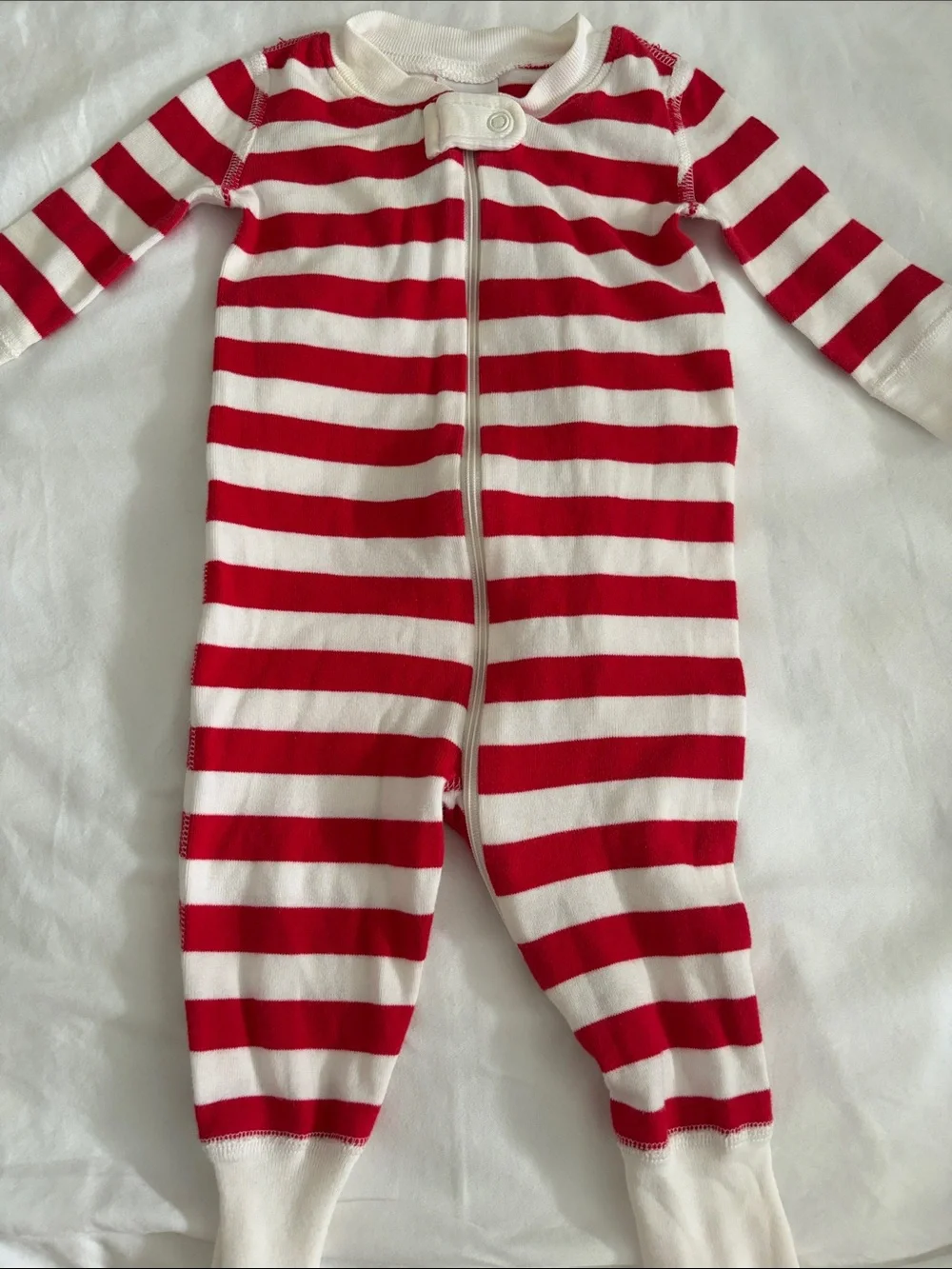 Hanna Andersson Red and White Striped Zipper Footie Holiday Pajamas
